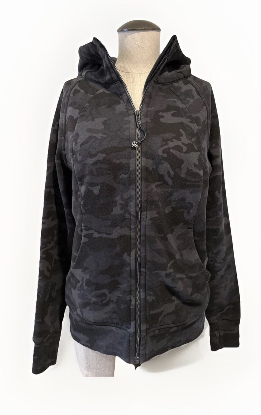 Lululemon Scuba Hoodie Womens 10 Full Zip Sweatshirt Camo Pockets Cotton Blend